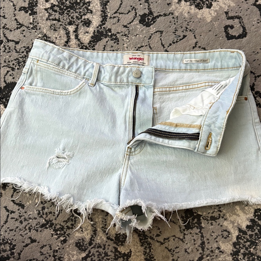 Wrangler Distressed Light Blue Denim Shorts